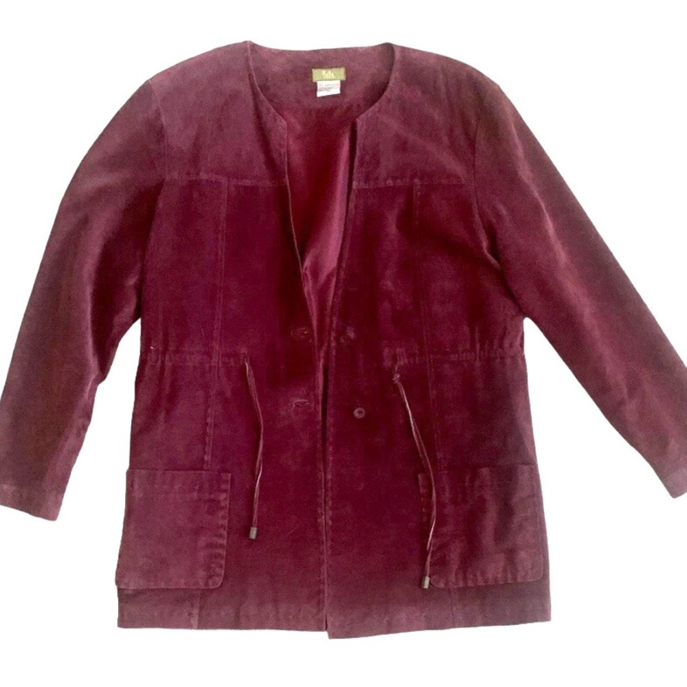 Pulp Genuine Leather Suede Jacket Button Up & Tie Closure Plum Size M